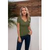 imageVICHYIE Womens Tops V Neck Summer Short Sleeve Casual Slim Fitted TshirtArmy Green