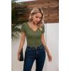 imageVICHYIE Womens Tops V Neck Summer Short Sleeve Casual Slim Fitted TshirtArmy Green