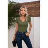 imageVICHYIE Womens Tops V Neck Summer Short Sleeve Casual Slim Fitted TshirtArmy Green