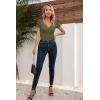 imageVICHYIE Womens Tops V Neck Summer Short Sleeve Casual Slim Fitted TshirtArmy Green