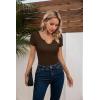 imageVICHYIE Womens Tops V Neck Summer Short Sleeve Casual Slim Fitted TshirtCoffee