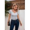 imageVICHYIE Womens Tops V Neck Summer Short Sleeve Casual Slim Fitted TshirtGrey