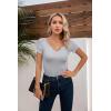 imageVICHYIE Womens Tops V Neck Summer Short Sleeve Casual Slim Fitted TshirtGrey