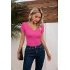 imageVICHYIE Womens Tops V Neck Summer Short Sleeve Casual Slim Fitted TshirtHot Pink