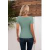 imageVICHYIE Womens Tops V Neck Summer Short Sleeve Casual Slim Fitted TshirtMoss Green
