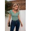 imageVICHYIE Womens Tops V Neck Summer Short Sleeve Casual Slim Fitted TshirtMoss Green