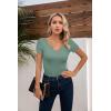 imageVICHYIE Womens Tops V Neck Summer Short Sleeve Casual Slim Fitted TshirtMoss Green