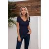 imageVICHYIE Womens Tops V Neck Summer Short Sleeve Casual Slim Fitted TshirtNavy Blue