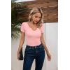 imageVICHYIE Womens Tops V Neck Summer Short Sleeve Casual Slim Fitted TshirtPink