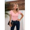 imageVICHYIE Womens Tops V Neck Summer Short Sleeve Casual Slim Fitted TshirtPink