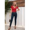 imageVICHYIE Womens Tops V Neck Summer Short Sleeve Casual Slim Fitted TshirtRed