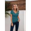 imageVICHYIE Womens Tops V Neck Summer Short Sleeve Casual Slim Fitted TshirtTeal