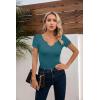 imageVICHYIE Womens Tops V Neck Summer Short Sleeve Casual Slim Fitted TshirtTeal