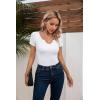 imageVICHYIE Womens Tops V Neck Summer Short Sleeve Casual Slim Fitted TshirtWhite