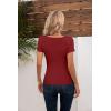imageVICHYIE Womens Tops V Neck Summer Short Sleeve Casual Slim Fitted TshirtWine Red