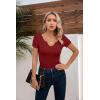 imageVICHYIE Womens Tops V Neck Summer Short Sleeve Casual Slim Fitted TshirtWine Red