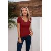 imageVICHYIE Womens Tops V Neck Summer Short Sleeve Casual Slim Fitted TshirtWine Red