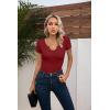 imageVICHYIE Womens Tops V Neck Summer Short Sleeve Casual Slim Fitted TshirtWine Red