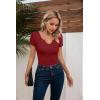 imageVICHYIE Womens Tops V Neck Summer Short Sleeve Casual Slim Fitted TshirtWine Red