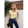 imageVICHYIE Womens Tops V Neck Summer Short Sleeve Casual Slim Fitted TshirtYellow Apricot