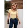 imageVICHYIE Womens Tops V Neck Summer Short Sleeve Casual Slim Fitted TshirtYellow Apricot