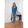 imageVICHYIE Womens Tops V Neck Summer Short Sleeve Casual Slim Fitted TshirtZblue