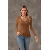 imageVICHYIE Womens Tops V Neck Summer Short Sleeve Casual Slim Fitted TshirtZbrown