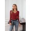 imageVICHYIE Womens Tops V Neck Summer Short Sleeve Casual Slim Fitted TshirtZwine Red