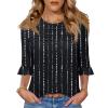 imageBlingfit 34 Sleeve Tops for Women Business Casual Bell Ruffle Sleeve Loose Fit Tunic Blouses for Women Dressy Casual Pleated TShirt S