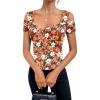 imageBlingfit Cold Shoulder Tops Summer Tunic Shirts for Women T Shirts V Neck Short Sleeve Casual Tees Blouses 2025Red Background Print