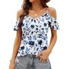 imageBlingfit Women Summer Cold Shoulder Tops Loose V Neck Short Sleeve Blouses Sexy Casual Ruffle Sleeves Tunic Shirts SXXLAwblp
