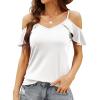 imageBlingfit Women Summer Cold Shoulder Tops Loose V Neck Short Sleeve Blouses Sexy Casual Ruffle Sleeves Tunic Shirts SXXLAwhite