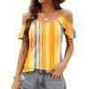 imageBlingfit Women Summer Cold Shoulder Tops Loose V Neck Short Sleeve Blouses Sexy Casual Ruffle Sleeves Tunic Shirts SXXLAyts