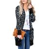 imageII ININ Women Long Sleeve Leopard Print Coat Knit Cardigan with Pockets Ribbed Neckline Open Front Snap Button Down Outwear