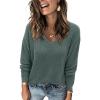 imageII ININ Womens Fall Sweater 2024 Long Sleeve Tops Fashion Outfits Trendy Casual V Neck Oversized Pullover SweatersGrey Green