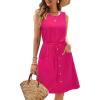imageII ININ Womens Summer Casual Dress Sleeveless Midi Tank Dress Drawstring Button Down Sundress with PocketsRose Red