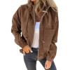 imageVICHYIE Corduroy Drawstring Hooded Pocket Zip Up Jacket Loose Shacket CoatBrown
