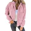 imageVICHYIE Corduroy Drawstring Hooded Pocket Zip Up Jacket Loose Shacket CoatPink