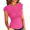 imageVICHYIE Summer Womens Shirt Short Ruffle Sleeve V NeckRound Neck Ribbed Casual Tshirt Fitted Tops BlousesOhot Pink