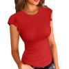 imageVICHYIE Summer Womens Shirt Short Ruffle Sleeve V NeckRound Neck Ribbed Casual Tshirt Fitted Tops BlousesOred