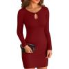 imageVICHYIE Women Cutout Neck Ribbed Bodycon Tight Dress Long Sleeve Mid Thigh Pencil Above Knee DressesWine Red