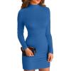 imageVICHYIE Women Mock Neck Ribbed Bodycon Dress Long Sleeve Mini Pencil DressesBlue