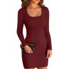 imageVICHYIE Women Square Neck Ribbed Bodycon Tight Dress Long Sleeve Mid Thigh Pencil Above Knee DressesWine Red