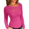 imageVICHYIE Womens Fashion Fall Clothes One Piece Cutout Tops Long Sleeve Ribbed Slim Fitted Shirts Tee TshirtsLonghot Pink