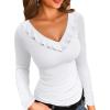 imageVICHYIE Womens Long Sleeve Shirts V Neck Ruffle Hem Slim Fitted Ribbed Knit Trendy Tee Tight TopsLongwhite