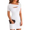 imageVICHYIE Womens Summer Dresses Cutout One Piece Ribbed Bodycon Mini Short Sleeve Casual Slim Fitted Pencil DressesWhite