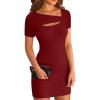 imageVICHYIE Womens Summer Dresses Cutout One Piece Ribbed Bodycon Mini Short Sleeve Casual Slim Fitted Pencil DressesWine Red