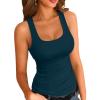 imageVICHYIE Womens Summer Tank Tops Square Neck Sleeveless Low Cut Sexy Shirts Ribbed Tanks Slim Fitted Casual Basic Tee ShirtPeacock Blue