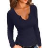 imageVICHYIE Womens Tops V Neck Summer Short Sleeve Casual Slim Fitted TshirtZnavy
