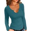 imageVICHYIE Womens Tops V Neck Summer Short Sleeve Casual Slim Fitted TshirtZteal